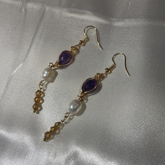 Handcrafted jewelry crystal pearls earrings gift for her - Picture 2 of 4